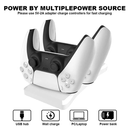 Dual Controller Charging Stand for Playstation 5 Controller Charger Station PS5 with Fast Charging AC Adapter 5V 2A Leedoar