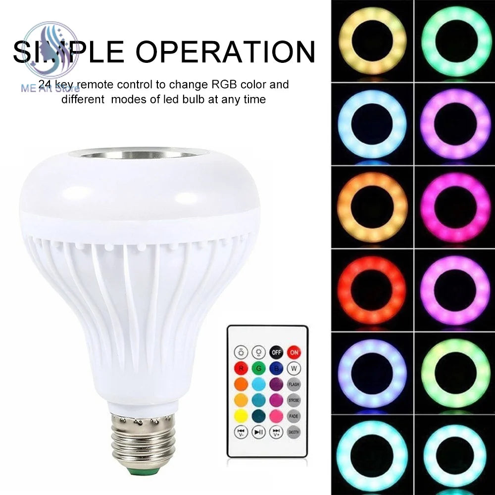 Lâmpada de música E27 RGB Bluetooth LED Lâmpada inteligente Controle remoto sem fio com áudio Lâmpada de palco colorida para festa em casa 