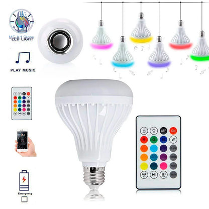 Bombilla LED inteligente con Bluetooth y música RGB E27, control remoto inalámbrico con audio, bombilla colorida para escenario para fiestas en casa 