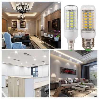 E27 Screw LED Corn Super Bright Light Bulb 72LEDs 5730SMD Light Bulb 220V Fixture Home Chandelier Candle Light Bulb Set 6000K Leedoar