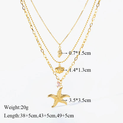 EILIECK 316L Stainless Steel Starfish Conch Shells Pearl Pendant Necklace For Women New 3in1 Choker Chains Jewelry Lady Gift Leedoar