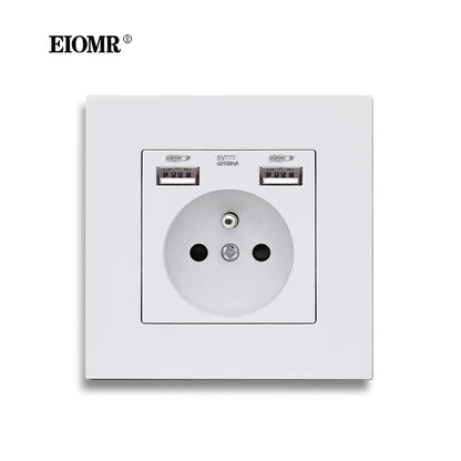 EIOMR-toma de corriente USB de pared, toma de corriente eléctrica de 5V, 2.1A, 16A, doble puerto USB, IOS, teléfono Android, puerto de carga 