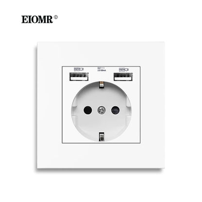 EIOMR-toma de corriente USB de pared, toma de corriente eléctrica de 5V, 2.1A, 16A, doble puerto USB, IOS, teléfono Android, puerto de carga 