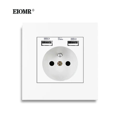 EIOMR-toma de corriente USB de pared, toma de corriente eléctrica de 5V, 2.1A, 16A, doble puerto USB, IOS, teléfono Android, puerto de carga 