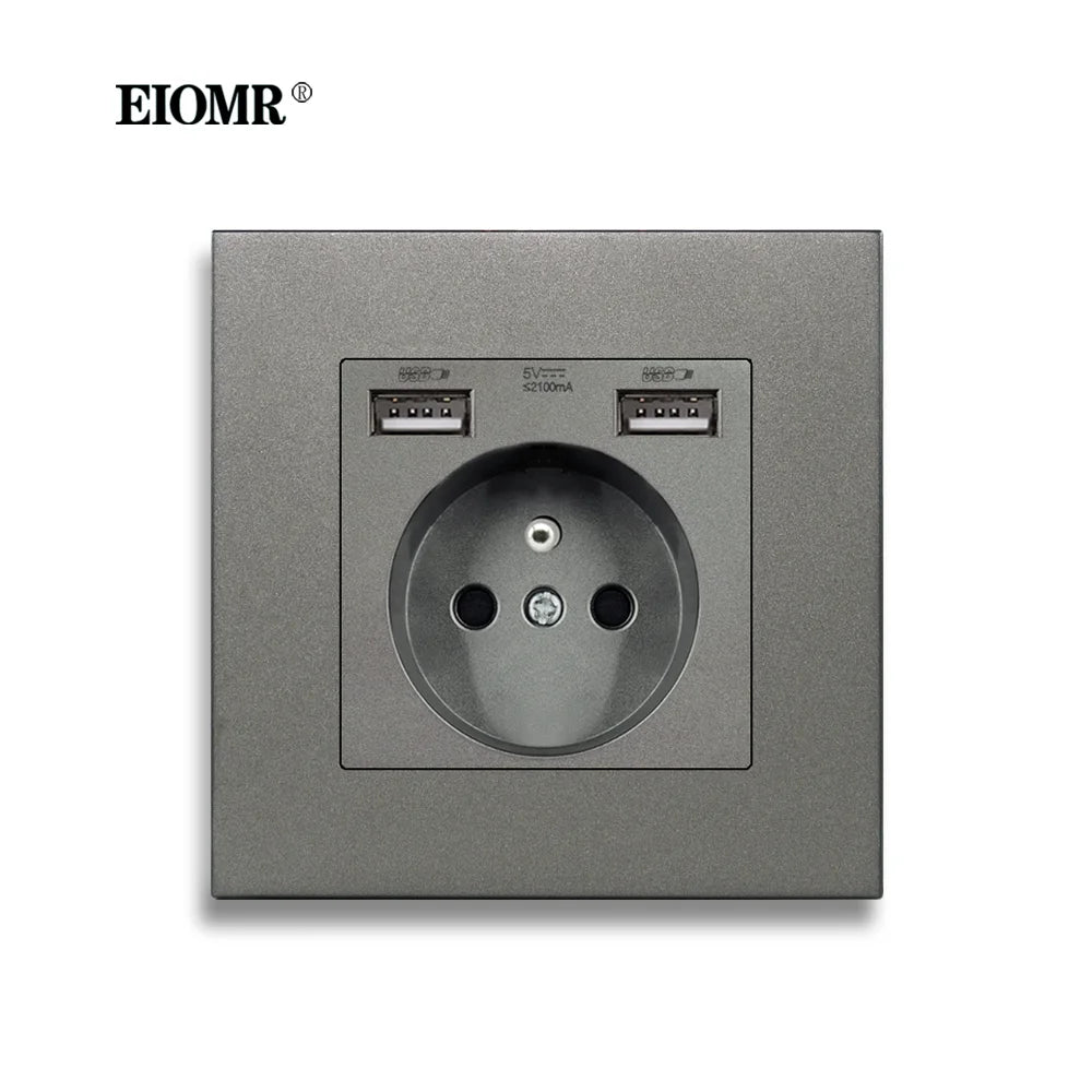 EIOMR-toma de corriente USB de pared, toma de corriente eléctrica de 5V, 2.1A, 16A, doble puerto USB, IOS, teléfono Android, puerto de carga 