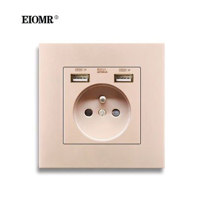 EIOMR-toma de corriente USB de pared, toma de corriente eléctrica de 5V, 2.1A, 16A, doble puerto USB, IOS, teléfono Android, puerto de carga 