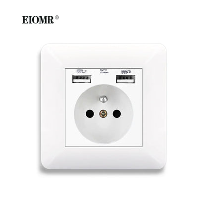 EIOMR-toma de corriente USB de pared, toma de corriente eléctrica de 5V, 2.1A, 16A, doble puerto USB, IOS, teléfono Android, puerto de carga 