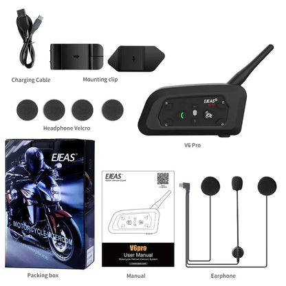 EJEAS V6 PRO+ Bluetooth Motorcycle Helmet Intercom Headset with 1200M BT Interphone Communicator for 6 Riders Waterproof Leedoar