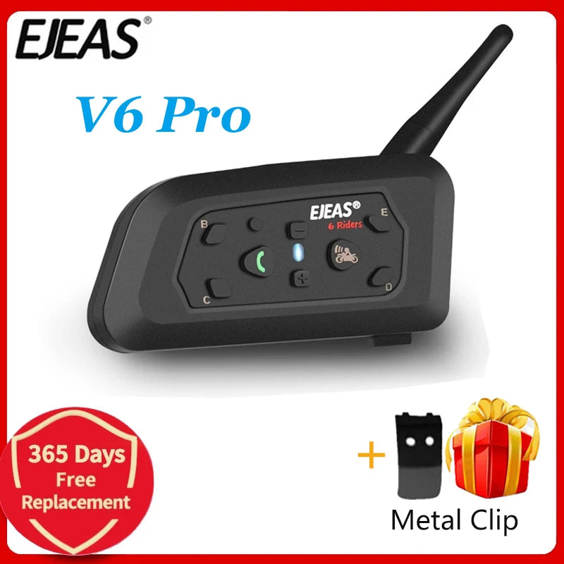 EJEAS V6 PRO+ Bluetooth Motorcycle Helmet Intercom Headset with 1200M BT Interphone Communicator for 6 Riders Waterproof Leedoar