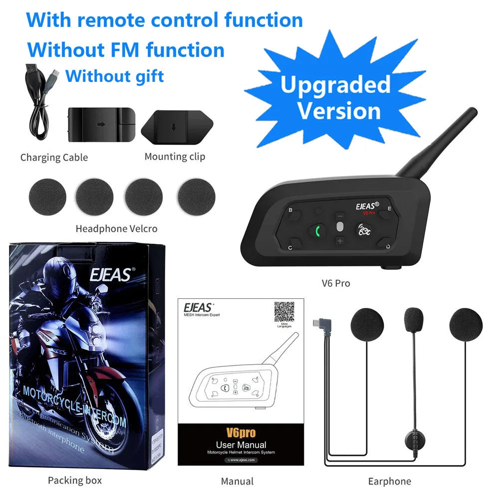 EJEAS V6 PRO+ Bluetooth Motorcycle Helmet Intercom Headset with 1200M BT Interphone Communicator for 6 Riders Waterproof Leedoar