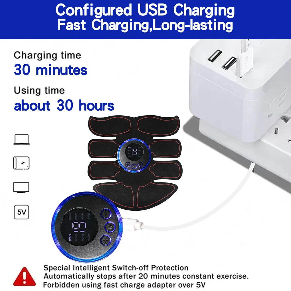 EMS Abdominal Muscle Stimulator Fitness ABS Training Patches Muscle Exercise Instrument Body Slimming Massager USB Charging Leedoar