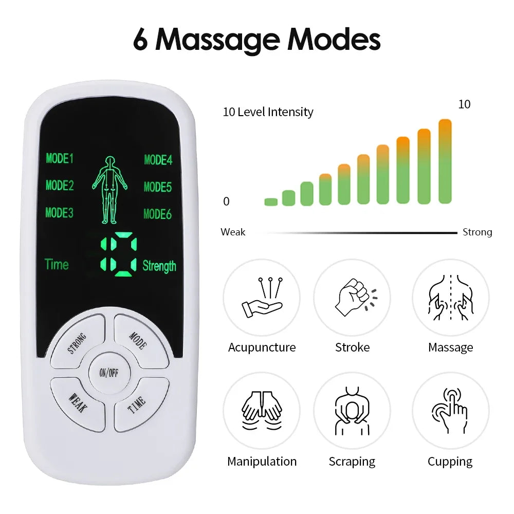 Estimulador muscular eléctrico EMS con 6 modos, máquina Tens Unit, fisioterapia meridiana, masajeador abdominal, de próstata y corporal 