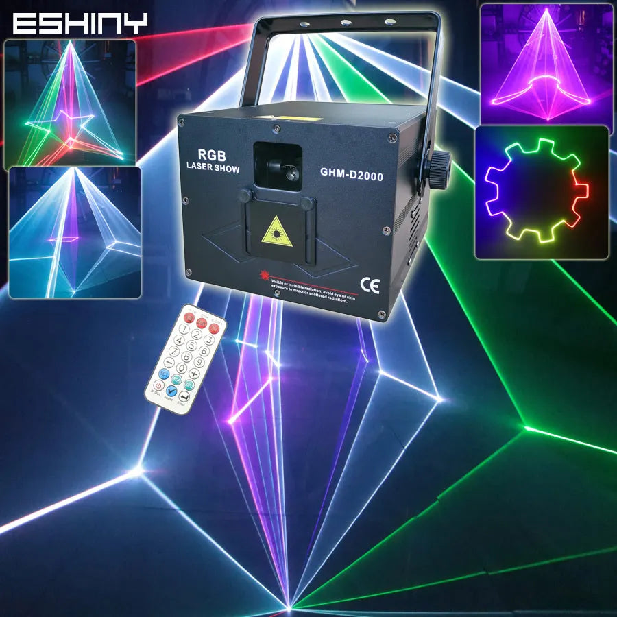 ESHINY APP 2W/3W/5W RGB Laser Beam Animation Patterns DJ Dance Bar Disco Light Projector DMX ILDA Stage Effect Lamp Show G16N6
