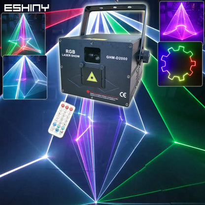 ESHINY APP 2W/3W/5W RGB Laser Beam Animation Patterns DJ Dance Bar Disco Light Projector DMX ILDA Stage Effect Lamp Show G16N6