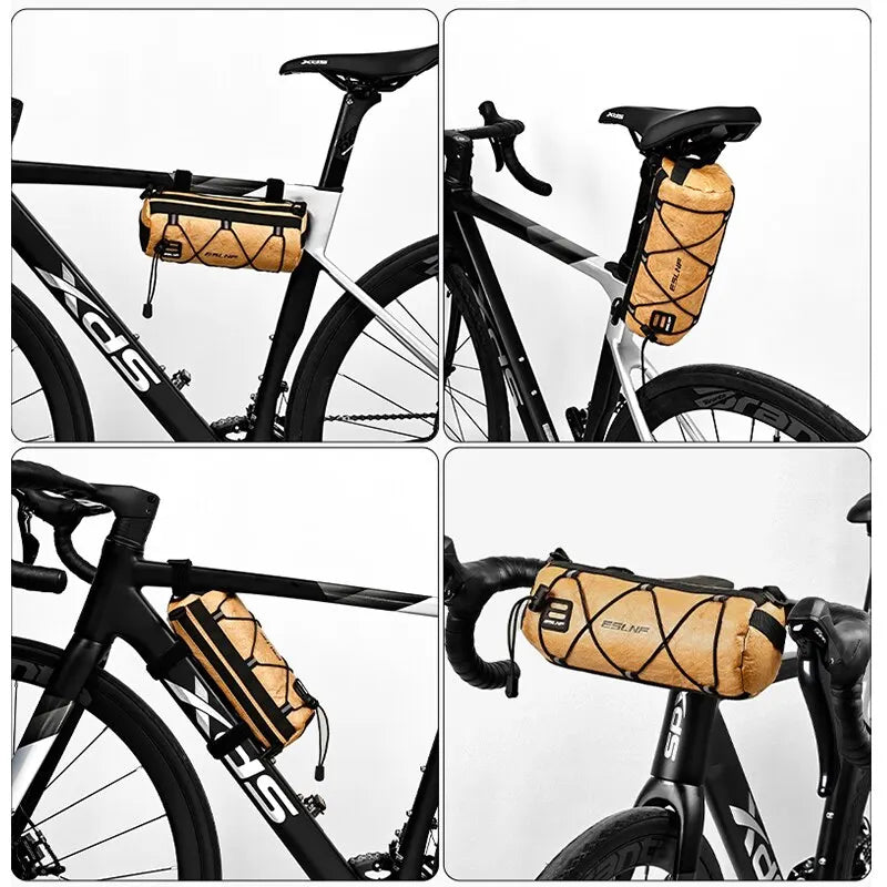 ESLNF Bike Bag Portable Handlebar Pannier Multi-purpose Large Capacity Backpack MTB Road Cycling Frame Tube Bag Elastic Band Leedoar