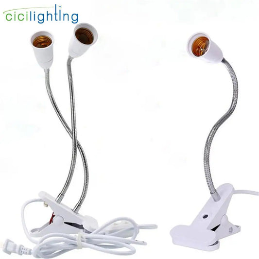 Portalámparas de escritorio flexible de 360 ​​grados con enchufe UE-EE. UU., base E27, enchufe de luz, cable de cuello de cisne con clip y interruptor de encendido y apagado para plantas de hogar 