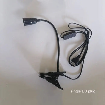 EU EUA Plug 360 graus Suporte de lâmpada de mesa flexível E27 Base soquete de luz Gooseneck Clip-On Cabo com interruptor liga/desliga para planta doméstica 