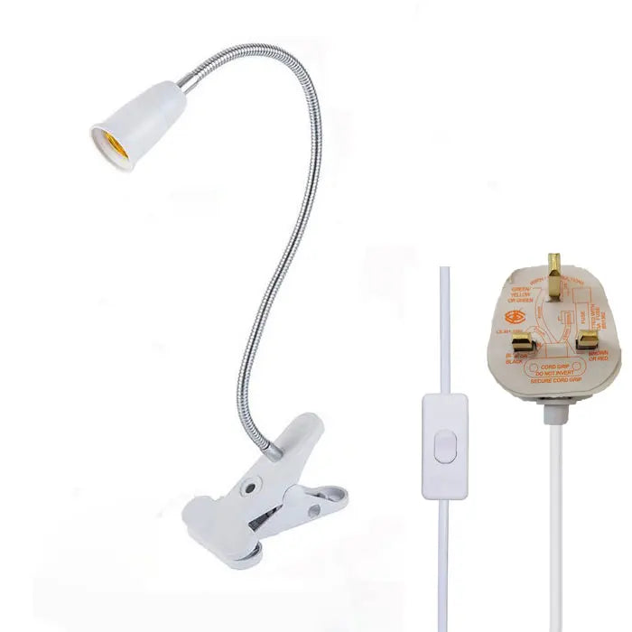 EU EUA Plug 360 graus Suporte de lâmpada de mesa flexível E27 Base soquete de luz Gooseneck Clip-On Cabo com interruptor liga/desliga para planta doméstica 