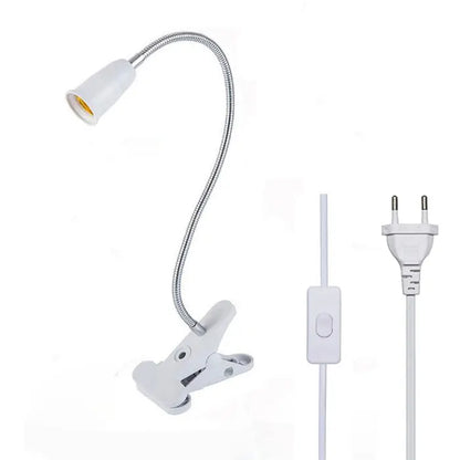 EU EUA Plug 360 graus Suporte de lâmpada de mesa flexível E27 Base soquete de luz Gooseneck Clip-On Cabo com interruptor liga/desliga para planta doméstica 