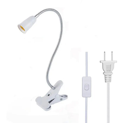 EU EUA Plug 360 graus Suporte de lâmpada de mesa flexível E27 Base soquete de luz Gooseneck Clip-On Cabo com interruptor liga/desliga para planta doméstica 