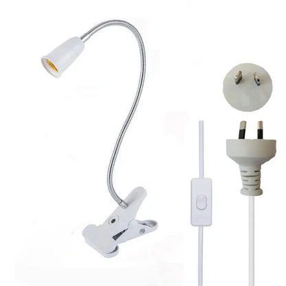 EU EUA Plug 360 graus Suporte de lâmpada de mesa flexível E27 Base soquete de luz Gooseneck Clip-On Cabo com interruptor liga/desliga para planta doméstica 