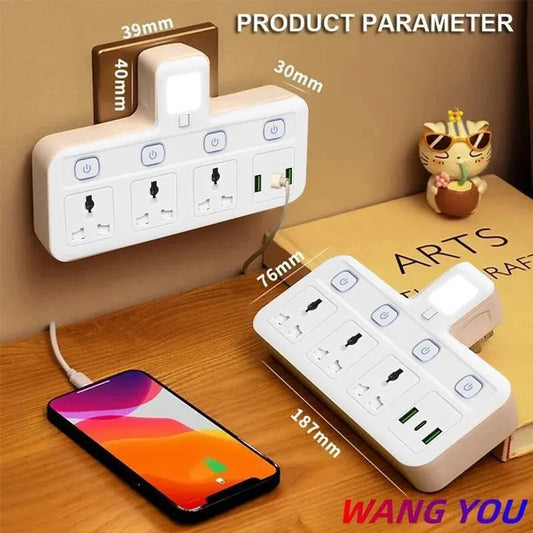 UE EUA Reino Unido Plugue Universal Tomada Régua de Energia Multitap AC Controle Separado Tomada de Parede Com USB Carregamento Rápido Adaptador de Plugue Multiprise 