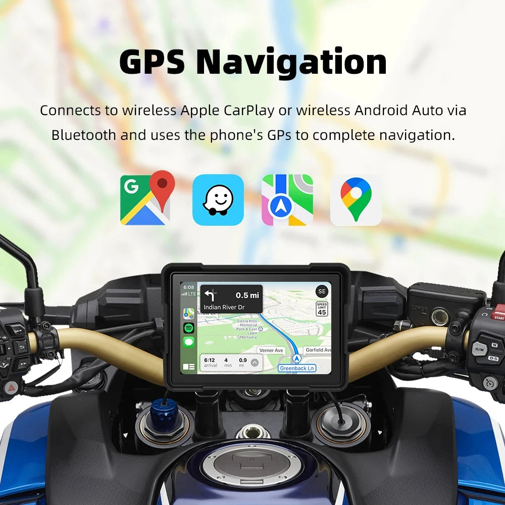 EVKEY MTC13 Navigation Motorcycle Waterproof Apple Carplay Display Screen Portable Motorcycle Wireless Android Auto Monitor Leedoar