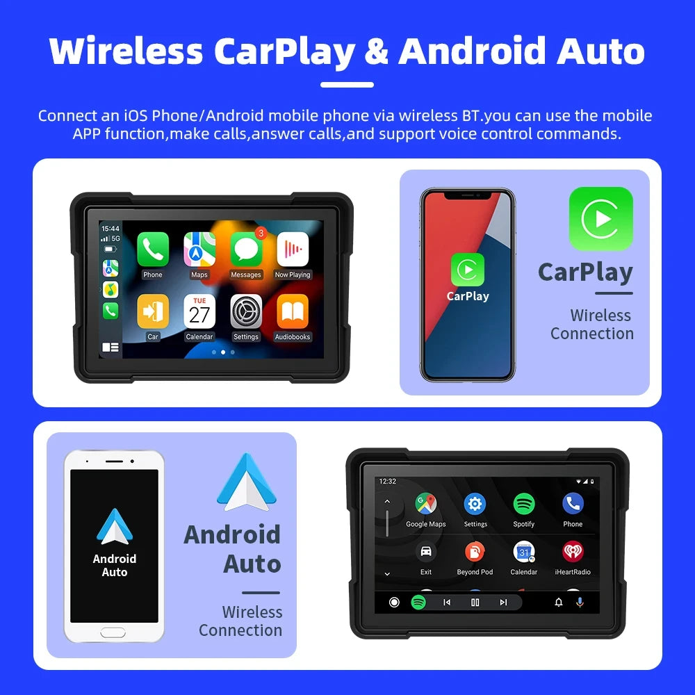 EVKEY MTC13 Navigation Motorcycle Waterproof Apple Carplay Display Screen Portable Motorcycle Wireless Android Auto Monitor Leedoar