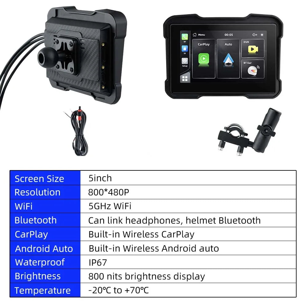 EVKEY MTC13 Navigation Motorcycle Waterproof Apple Carplay Display Screen Portable Motorcycle Wireless Android Auto Monitor Leedoar