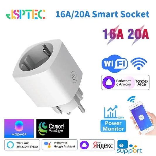 EWeLink EU Smart Socket WiFi Smart Plug com monitoramento de energia, temporização, controle de voz, Yandex Alice, Marrocos, Alexa, Google Assita 