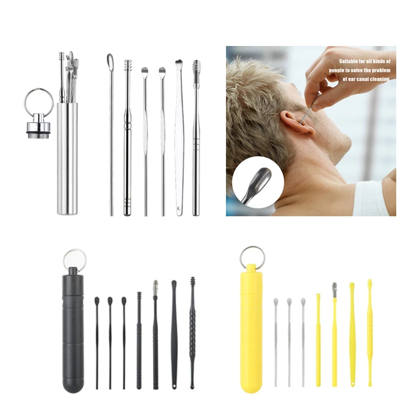 Ear Wax Remover Cleaning Kit Pickers Earwax Cleaner Curette Spoon Care Removal Tool for Baby Adults Ear Care Sets 6-7Pcs Leedoar