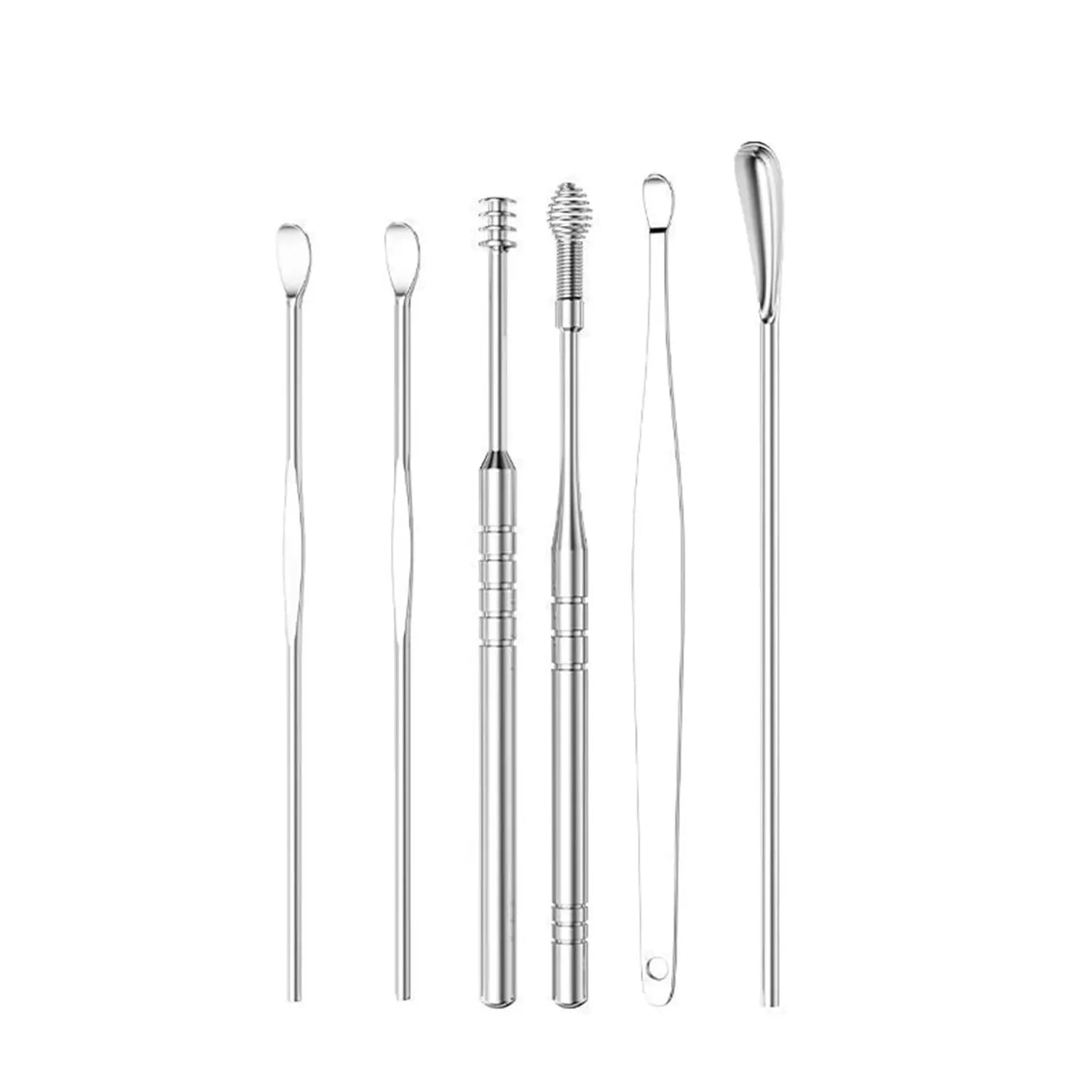 Earspoon Six-piece Ear-picking Tool Stainless Steel Ear-picking Spoon Leather Bag Ear-cleaning Spoon Easy to Carry at Home Leedoar