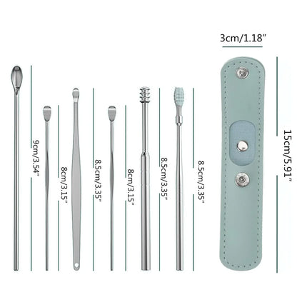 Earspoon Six-piece Ear-picking Tool Stainless Steel Ear-picking Spoon Leather Bag Ear-cleaning Spoon Easy to Carry at Home Leedoar