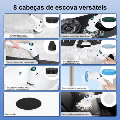 Escova de limpeza elétrica 8 em 1 multifuncional doméstica sem fio escova de limpeza rotativa para banheiro cozinha janelas vaso sanitário