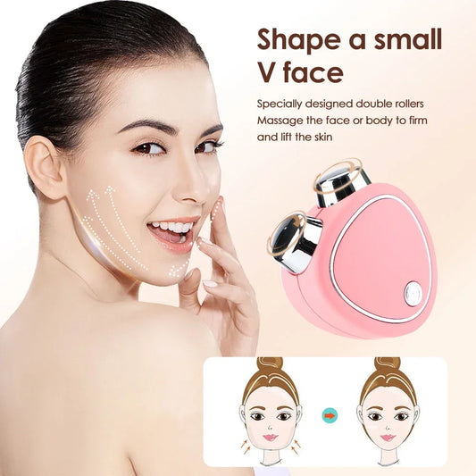 Rodillo de masaje facial eléctrico EMS, dispositivo de vibración sónica con microcorriente para estiramiento facial, herramienta de belleza para masajes y estiramiento de la piel 