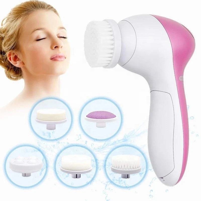 Electric Facial Cleaner 5 IN 1 Face Cleansing Brush Wash Machine Spa Skin Care Massager Blackhead Cleaning Facial Cleanser Tools Leedoar