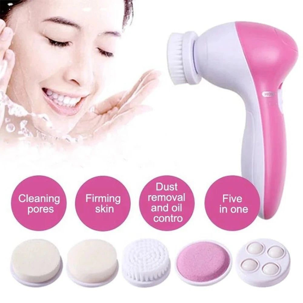 Electric Facial Cleaner 5 IN 1 Face Cleansing Brush Wash Machine Spa Skin Care Massager Blackhead Cleaning Facial Cleanser Tools Leedoar