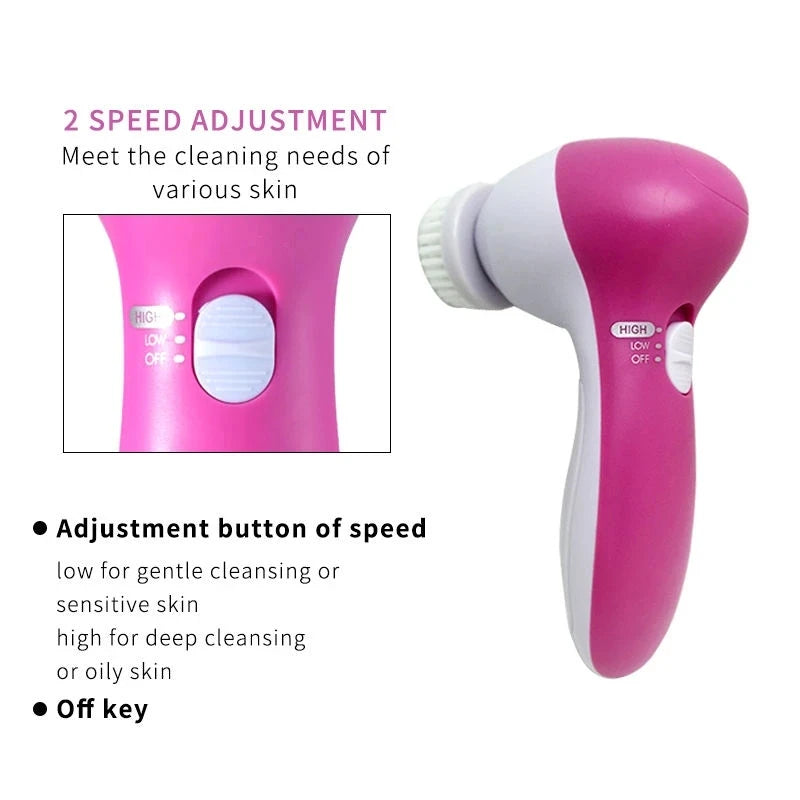 Electric Facial Cleaner 5 IN 1 Face Cleansing Brush Wash Machine Spa Skin Care Massager Blackhead Cleaning Facial Cleanser Tools Leedoar