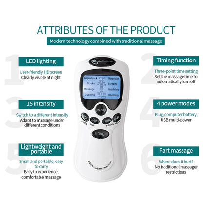 Instrumento de masaje eléctrico EMS Tense Machine, masajeador de pulso Tens, estimulador muscular eléctrico de acupuntura para cuello, espalda y cuerpo 