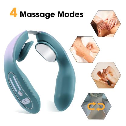 Electric Neck Massager TENS 12 Gears Cervical Neck Massager Shoulder Cervical Hot Compress Heat Relaxation Leedoar