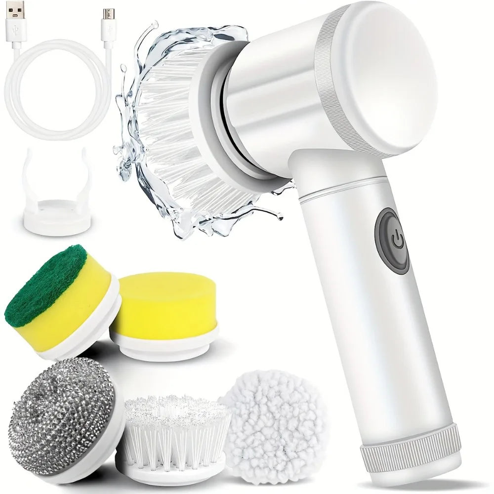 Electric Spin Scrubber With 5 Replaceable Brush Head Power Electric Cleaning Brush Handheld Rechargeable Shower Scrubber Leedoar