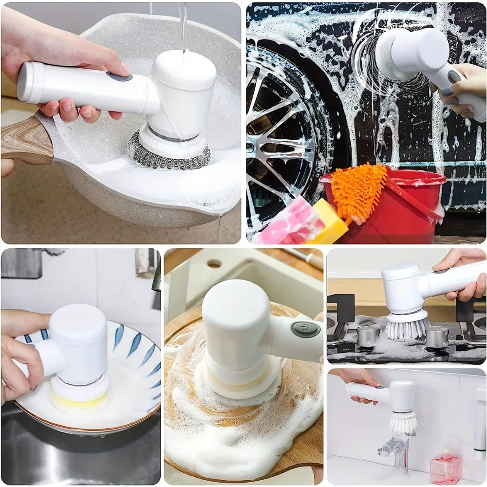 Electric Spin Scrubber With 5 Replaceable Brush Head Power Electric Cleaning Brush Handheld Rechargeable Shower Scrubber Leedoar