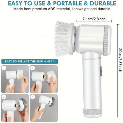 Electric Spin Scrubber With 5 Replaceable Brush Head Power Electric Cleaning Brush Handheld Rechargeable Shower Scrubber Leedoar