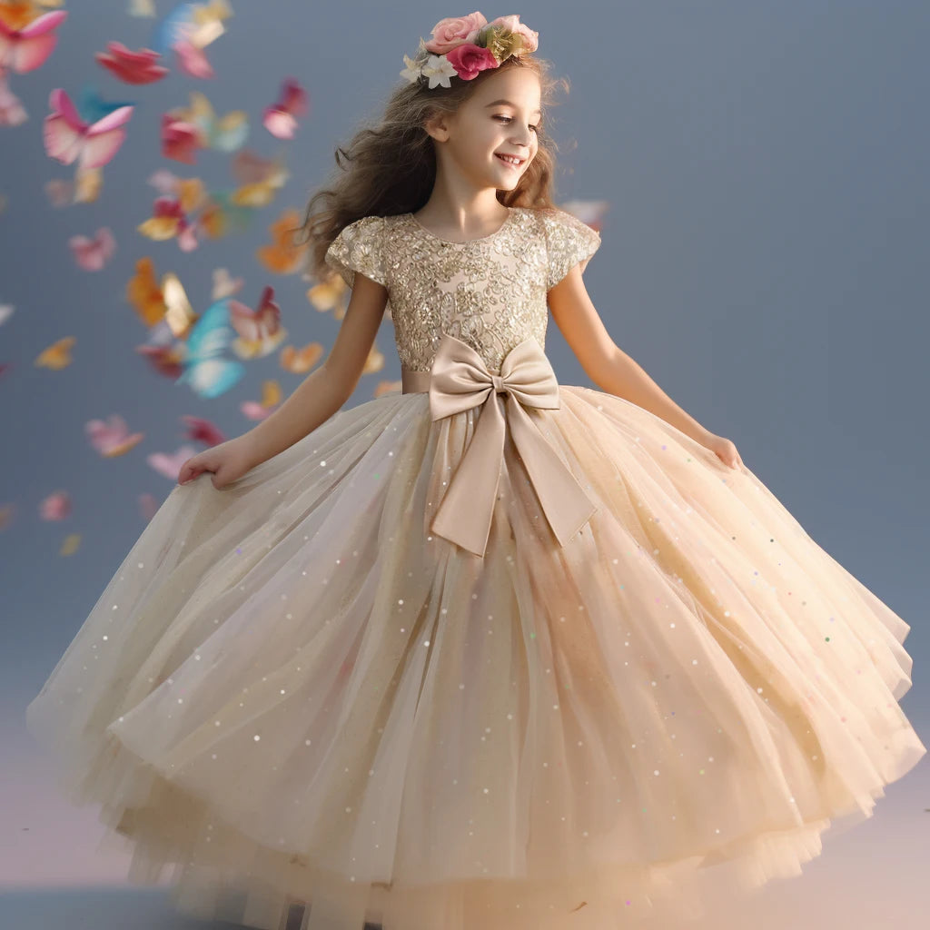 Elegant Teens Girls Dress Lace Princess Pageant Birthday Party First Communion Gowns Bridesmaid Flower Girl Dresses For Wedding Leedoar