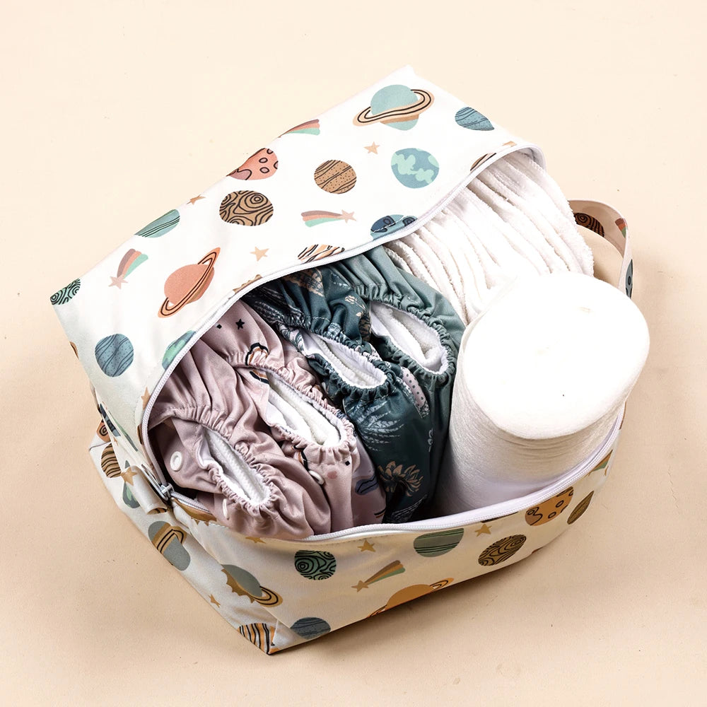 Elinfant Portable Diaper Pods Reusable Waterproof Fashion Prints Wet/Dry Cloth Wet Bag Mommy Storage Travel Bag Leedoar