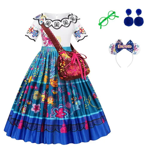 Encanto Mirabel Princess Costume For Kids Dress Up Printed Cartoon Dressing Halloween Costume Birthday Gift Leedoar