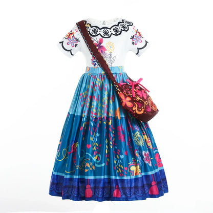 Encanto Mirabel Princess Costume For Kids Dress Up Printed Cartoon Dressing Halloween Costume Birthday Gift Leedoar