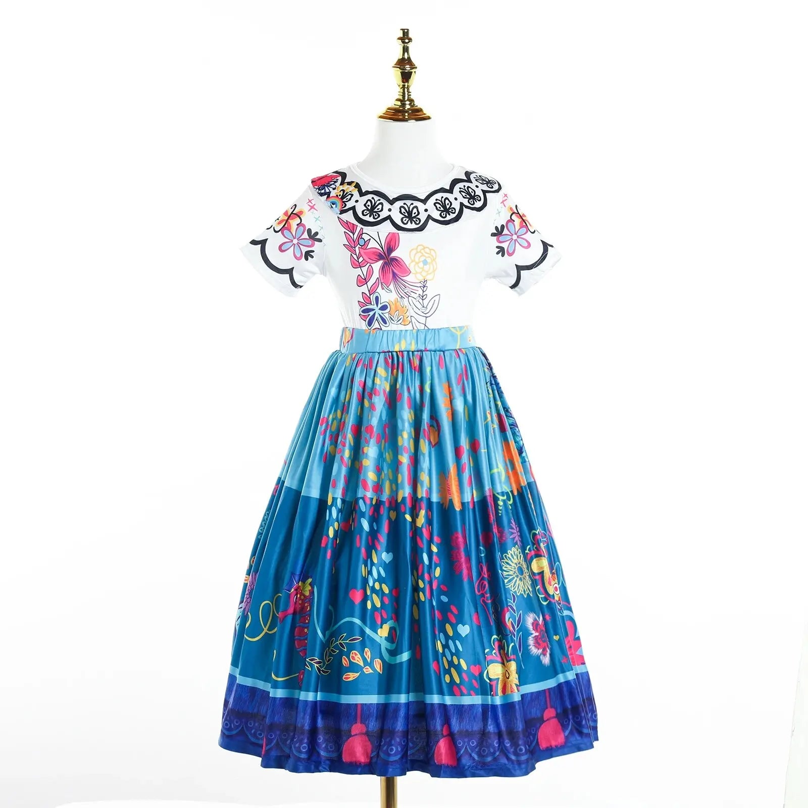 Encanto Mirabel Princess Costume For Kids Dress Up Printed Cartoon Dressing Halloween Costume Birthday Gift Leedoar