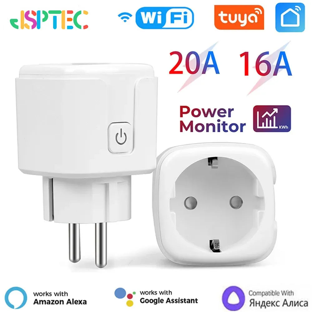 Enchufe inteligente Tuya EU16A/20A, Wifi, monitoreo de potencia, Control remoto por aplicación Smart Life, compatible con asistente de Google y Alexa 