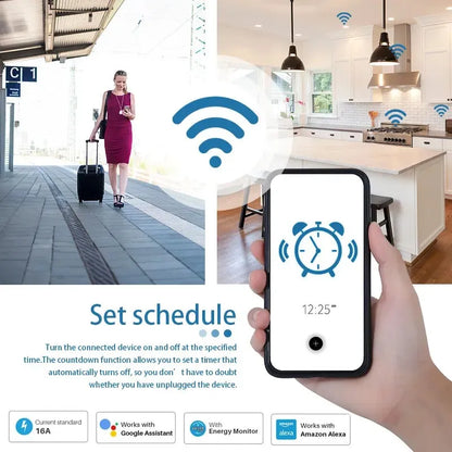 Enchufe inteligente Tuya EU16A/20A, Wifi, monitoreo de potencia, Control remoto por aplicación Smart Life, compatible con asistente de Google y Alexa 